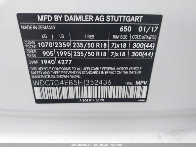 WDCTG4EB5HJ352436 Mercedes-Benz GLA 250