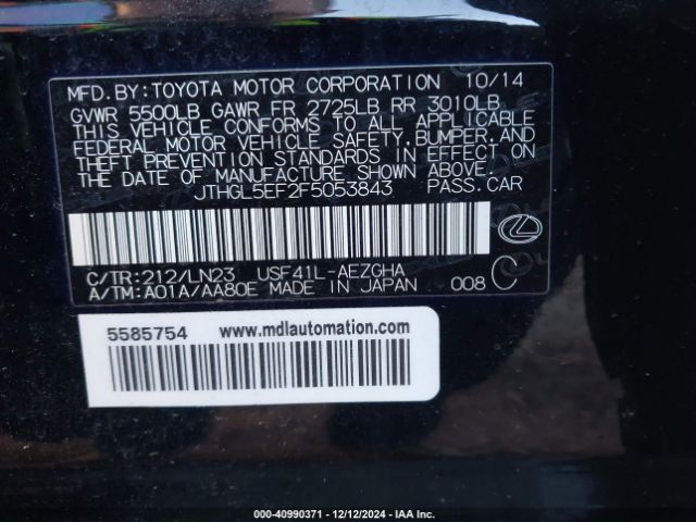 JTHGL5EF2F5053843 Lexus Ls 460 L