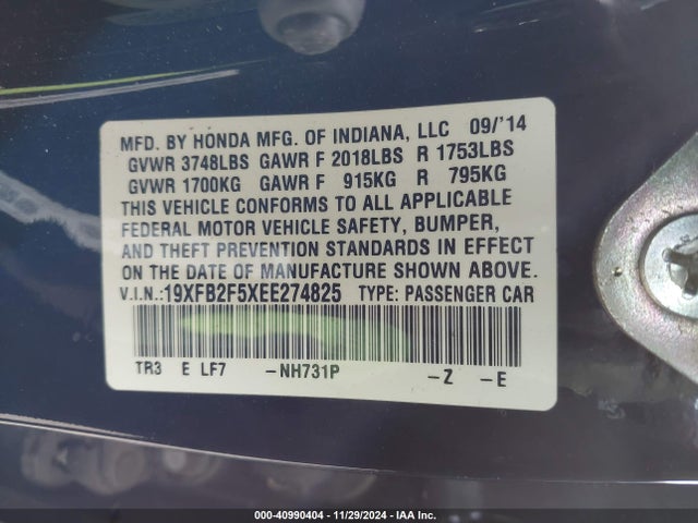 Honda Civic Lx 2014 19XFB2F5XEE274825 Image 9