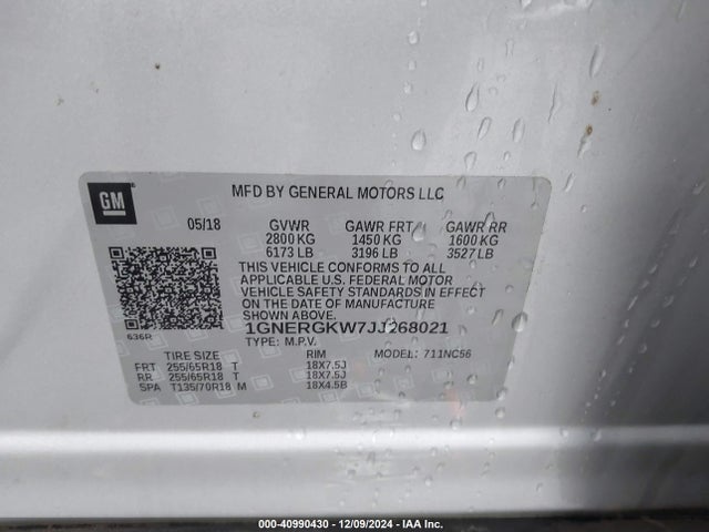 1GNERGKW7JJ268021 Chevrolet Traverse 1lt