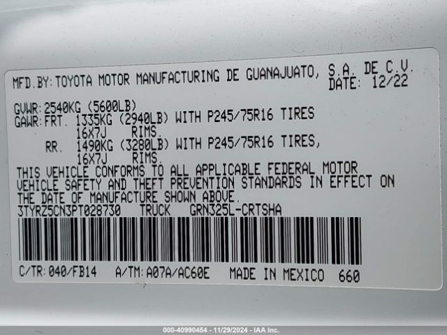 3TYRZ5CN3PT028730 Toyota Tacoma Sr V6