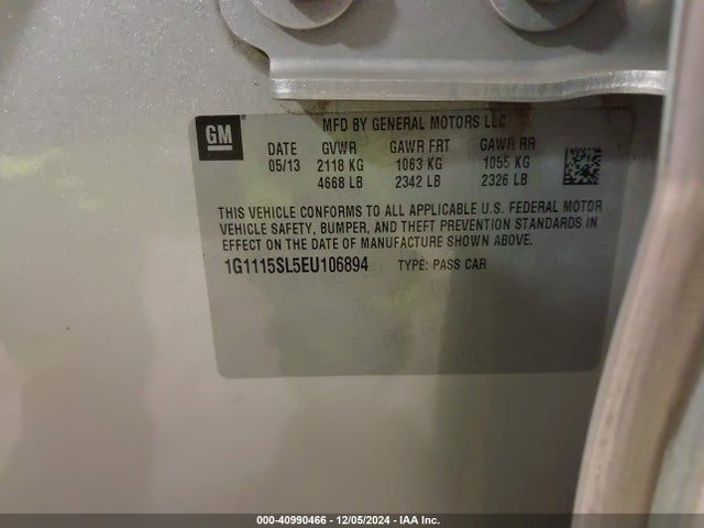 Chevrolet IMPALA 1LT 2014 1G1115SL5EU106894 Image 9