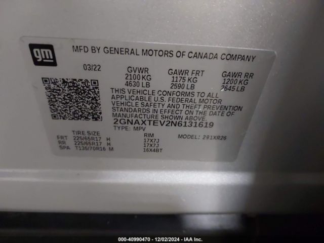 2GNAXTEV2N6131619 Chevrolet Equinox Awd 2fl