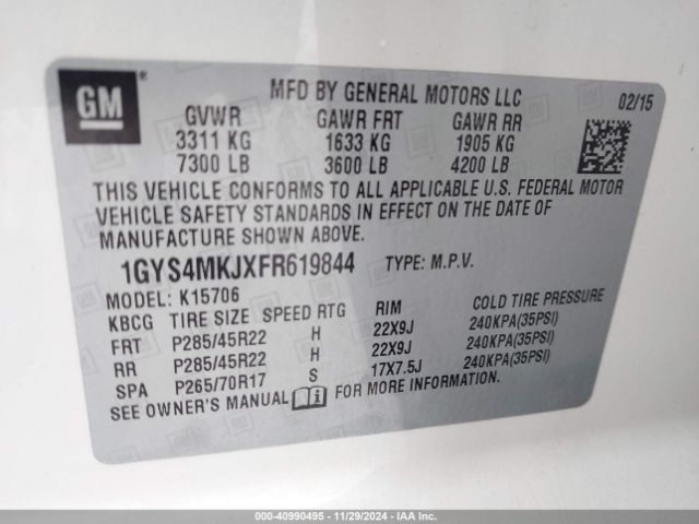 1GYS4MKJXFR619844 Cadillac Escalade Luxury