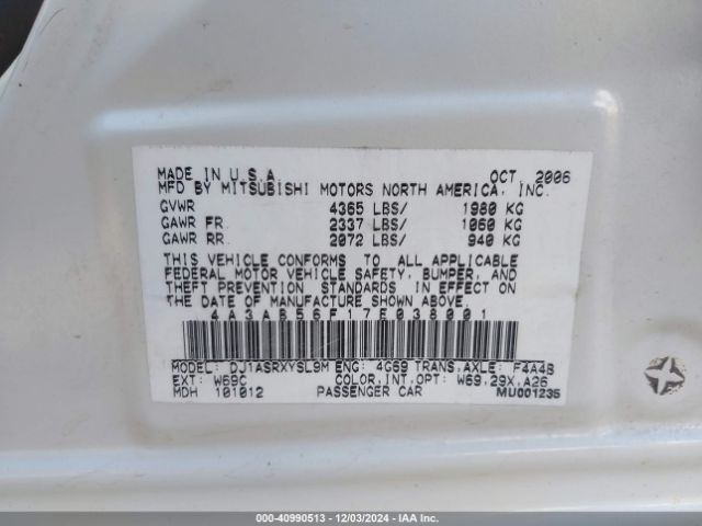 2007 MITSUBISHI GALANT 4A3AB56F17E038001 Photo 8