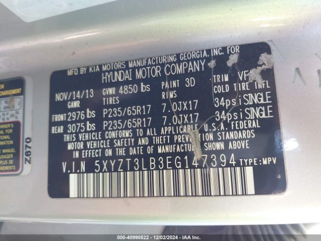 5XYZT3LB3EG147394 Hyundai Santa Fe Sport 2.4l
