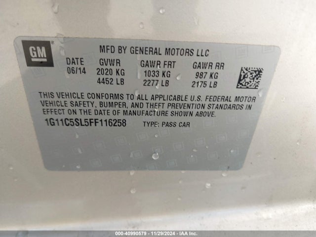 Chevrolet MALIBU 1LT 2015 1G11C5SL5FF116258 Image 9