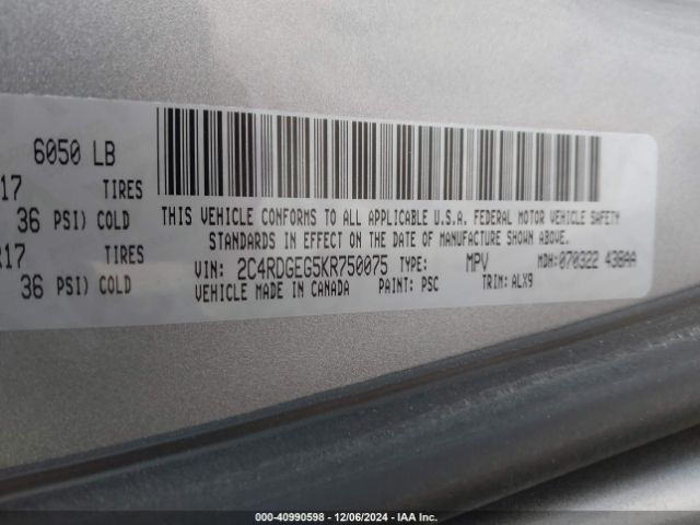 2C4RDGEG5KR750075 Dodge Grand Caravan Gt
