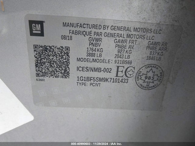 1G1BF5SM9K7101433 Chevrolet Cruze Premier