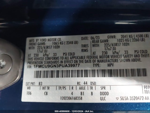 1FMCU9GN3PUA39977 Ford Escape Active