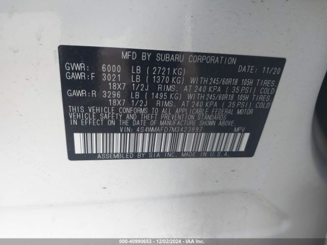 4S4WMAFD7M3423897 Subaru Ascent Premium