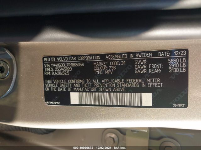 YV4H60DL7R1865056 Volvo Xc60 Recharge Plug-in Hybrid T8 Plus Dark Theme