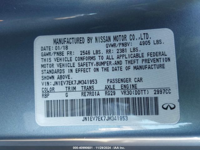 JN1EV7EK7JM341953 Infiniti Q60 3.0t Luxe