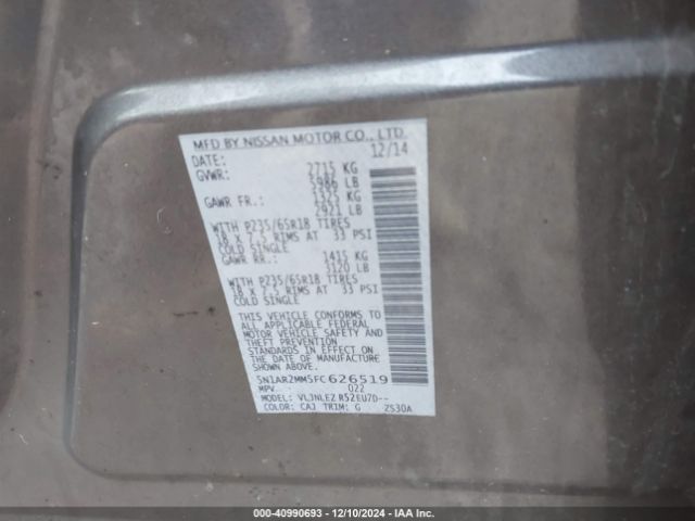 5N1AR2MM5FC626519 Nissan Pathfinder Sv