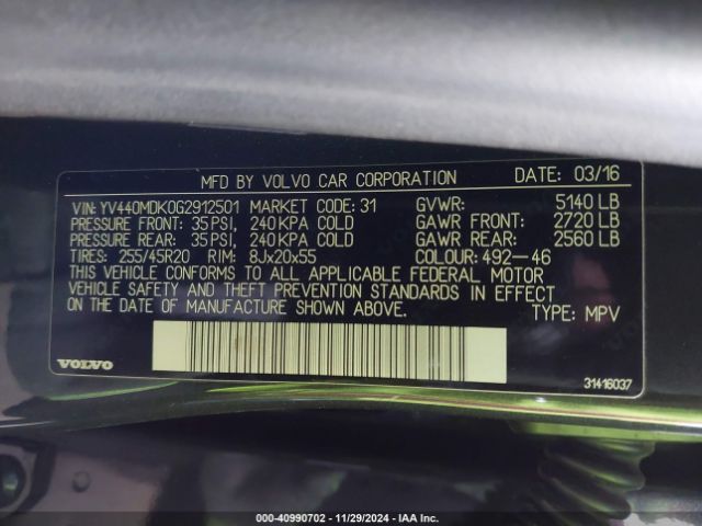 YV440MDK0G2912501 Volvo Xc60 T5 Drive-e Premier