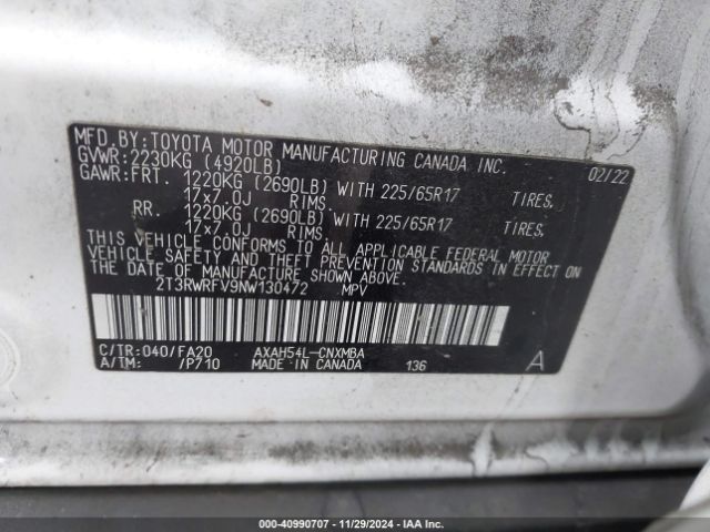 2T3RWRFV9NW130472 Toyota a25a-fxs, 3nm+4nm(ni)