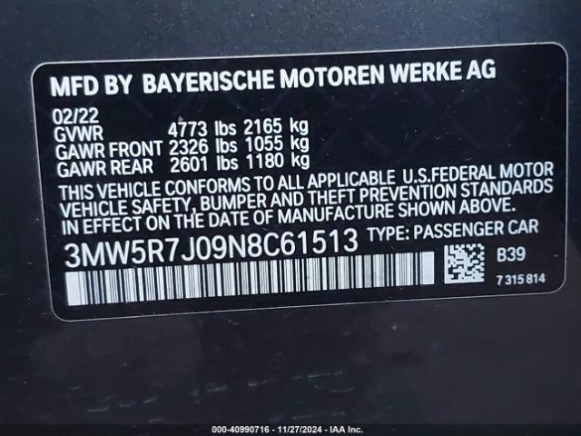 3MW5R7J09N8C61513 BMW 330i Xdrive