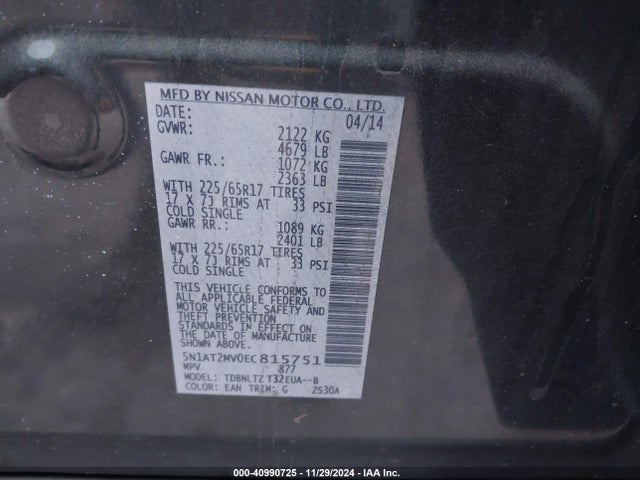 Nissan ROGUE SV 2014 5N1AT2MV0EC815751 Image 9