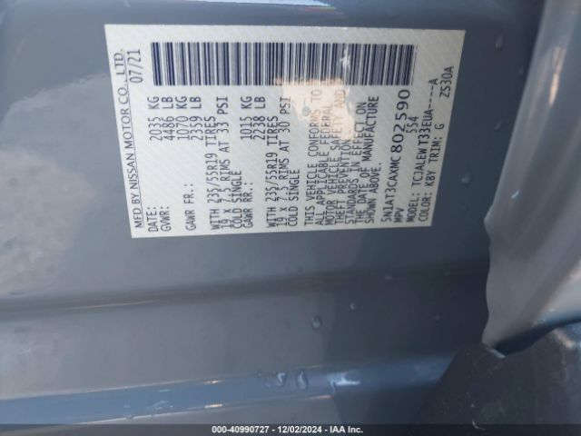 5N1AT3CAXMC802590 Nissan Rogue Sl Fwd
