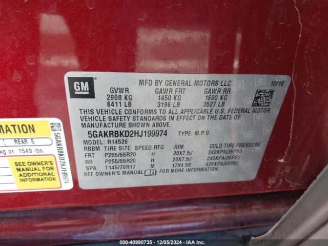 5GAKRBKD2HJ199974 Buick Enclave Leather