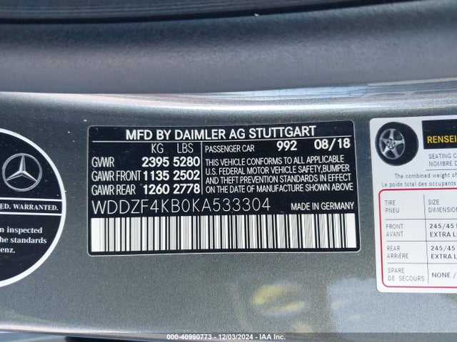 WDDZF4KB0KA533304 Mercedes-Benz E 300 4matic