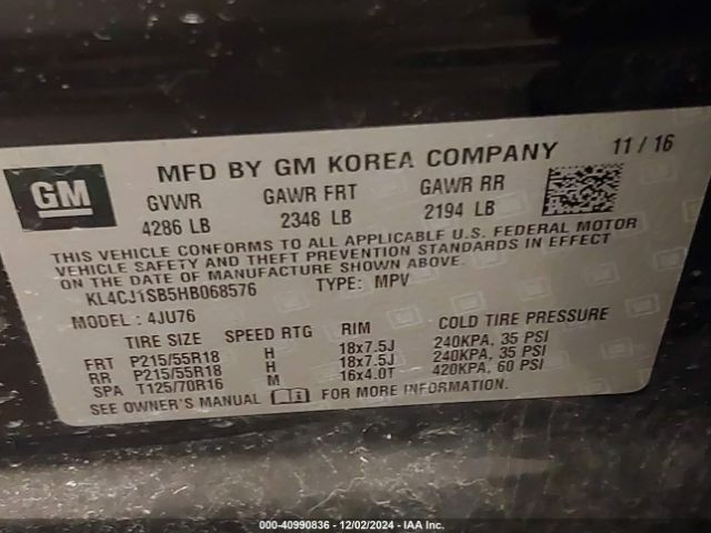 KL4CJ1SB5HB068576 Buick Encore Sport Touring