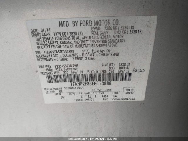 1FAHP2E85EG153888 Ford TAURUS SEL