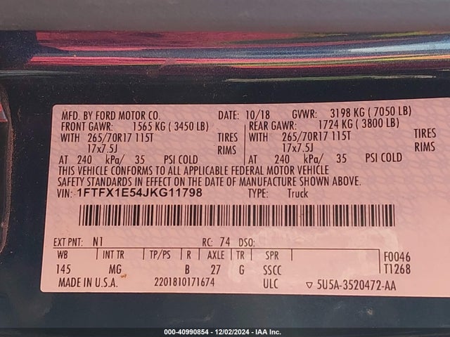 Ford F-150 Xlt 2018 1FTFX1E54JKG11798 Image 9