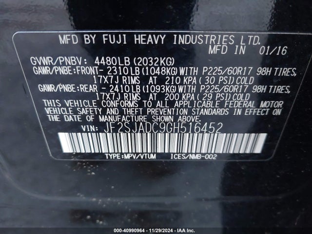 Subaru Forester 2.5i Premium 2016 JF2SJADC9GH516452 Image 9