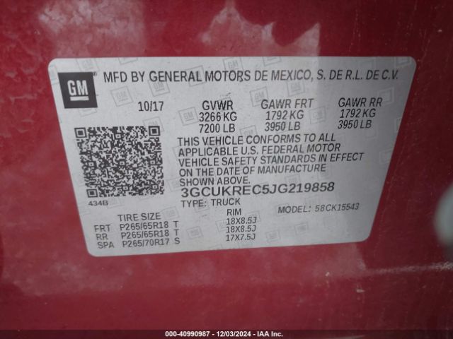 3GCUKREC5JG219858 Chevrolet Silverado 1500 Lt