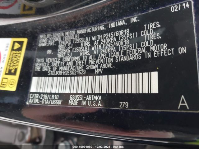 5TDJKRFH2ES021629 Toyota Highlander Xle V6