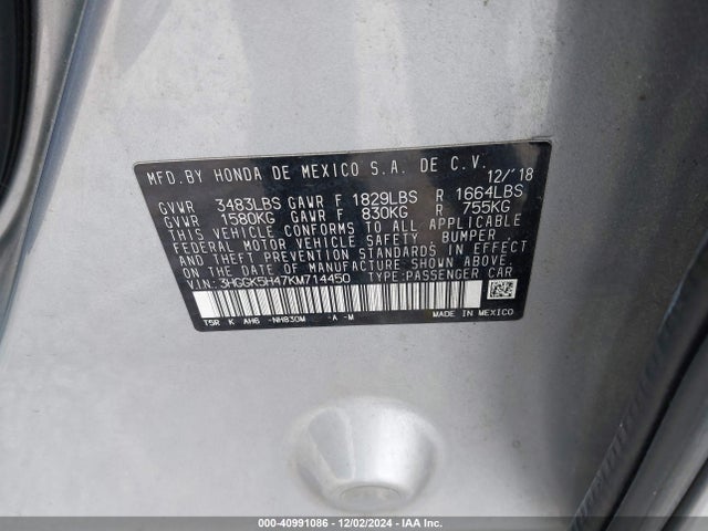 Honda FIT LX 2019 3HGGK5H47KM714450 Image 9