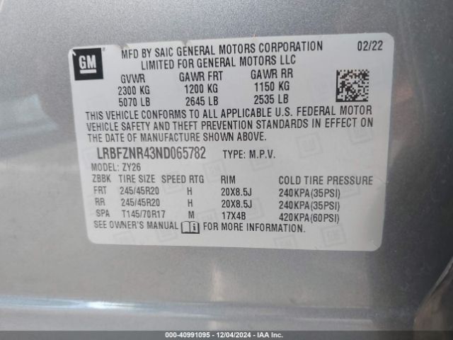 LRBFZNR43ND065782 Buick Envision Fwd Essence