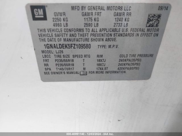 1GNALDEK5FZ109580 Chevrolet Equinox Ltz