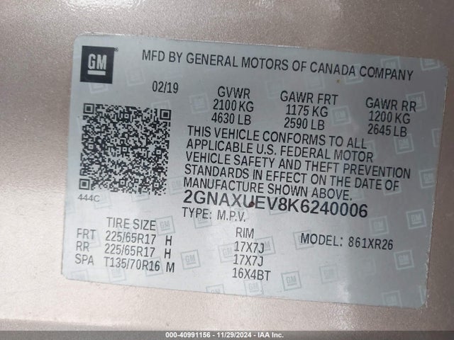 Chevrolet EQUINOX LT 2019 2GNAXUEV8K6240006 Image 9