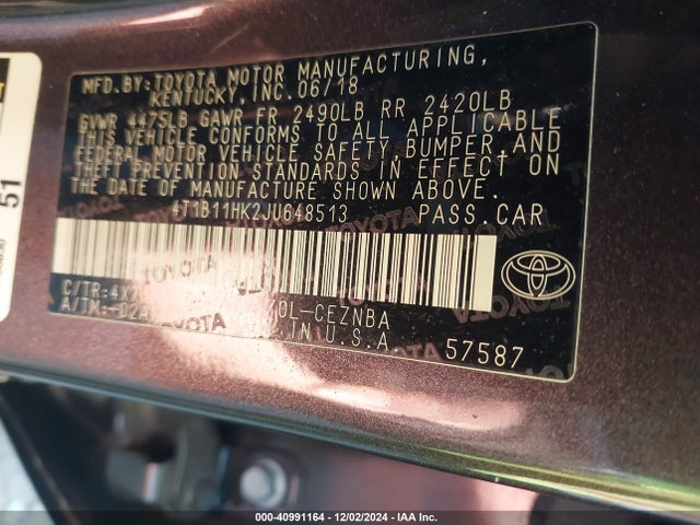 4T1B11HK2JU648513 Toyota CAMRY LE