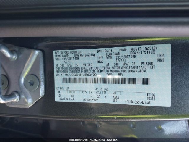 1FMCU0GD1HUB03129 Ford ESCAPE SE