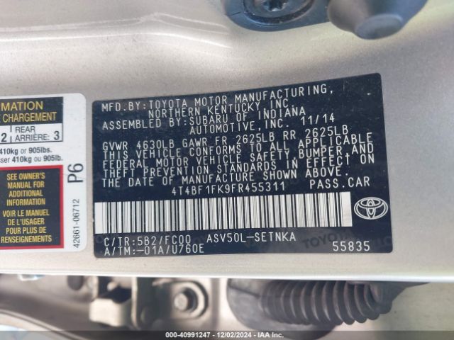 4T4BF1FK9FR455311 Toyota CAMRY LE