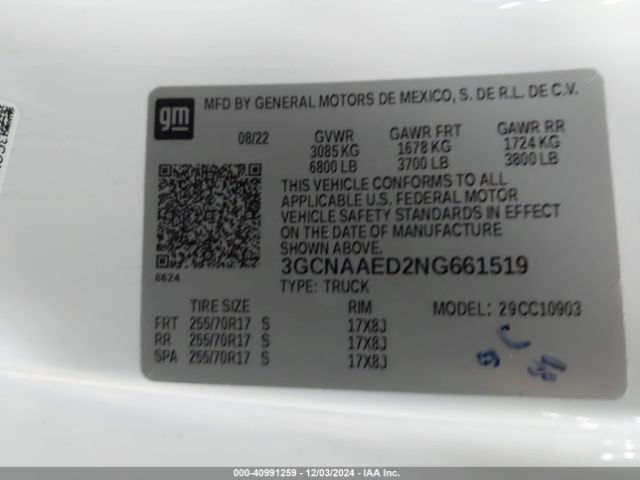 3GCNAAED2NG661519 Chevrolet Silverado 1500 2wd  Long Bed Wt