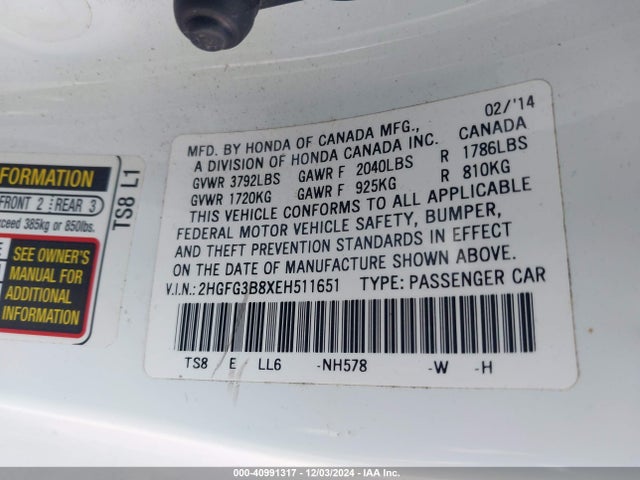 2HGFG3B8XEH511651 Honda CIVIC EX
