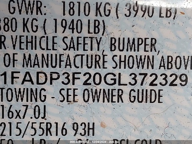 Ford FOCUS SE 2016 1FADP3F20GL372329 Image 9