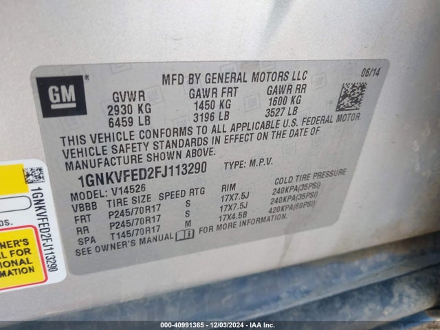 Chevrolet Traverse Ls 2015 1GNKVFED2FJ113290 Image 9