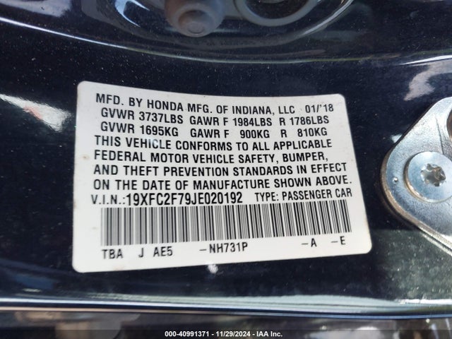 Honda CIVIC EX 2018 19XFC2F79JE020192 Image 9