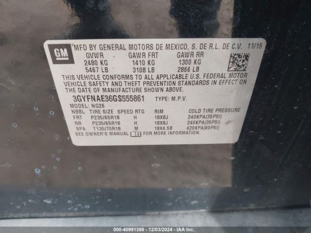 3GYFNAE36GS555861 Cadillac Srx Standard