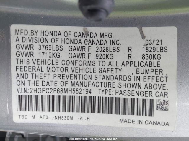 2021 HONDA CIVIC 2HGFC2F68MH552194 Photo 8