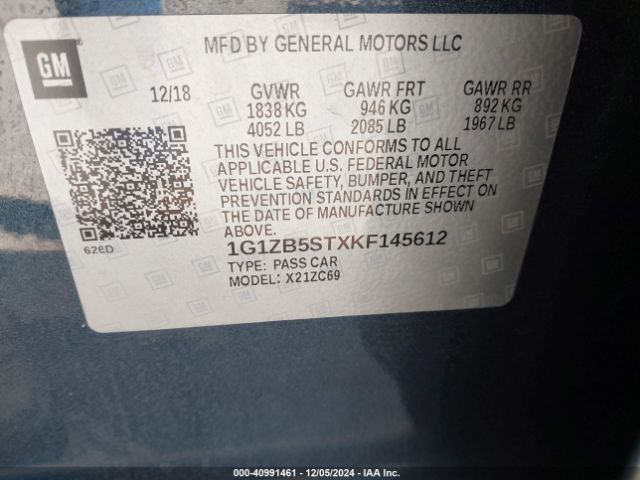 1G1ZB5STXKF145612 Chevrolet Malibu 1ls