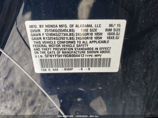 5FNYF5H19GB004412 Honda PILOT LX