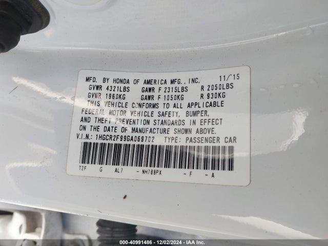 Honda Accord Ex-l 2016 1HGCR2F99GA069702 Image 9