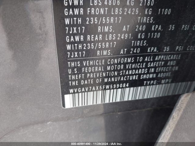 WVGAV7AX5FW599084 Volkswagen TIGUAN SE