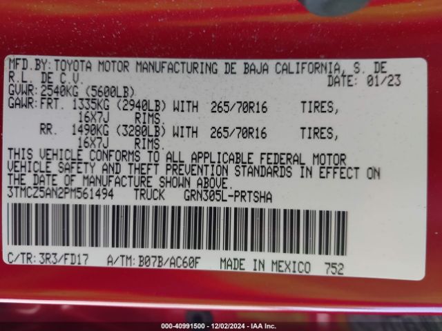 3TMCZ5AN2PM561494 Toyota Tacoma Trd Off Road